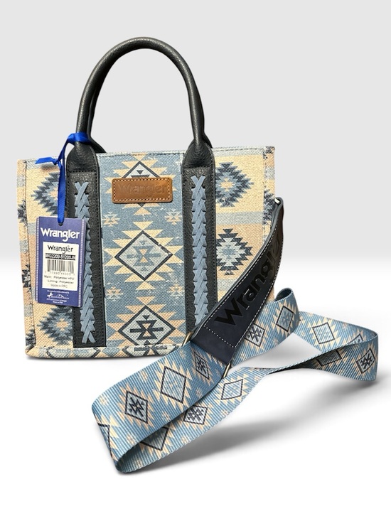 Wrangler Handbags - Wrangler Aztec Print Mini Tote Bag in Blue and Beige